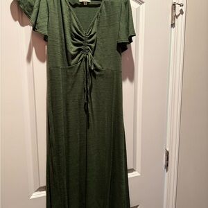 Max Studio Olive Green Ruched Front Maxi Dress